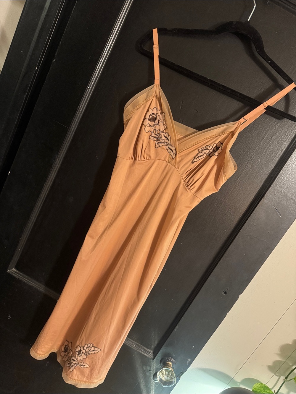 Vintage Kayser Nude Slip Dress with Floral Embroidery